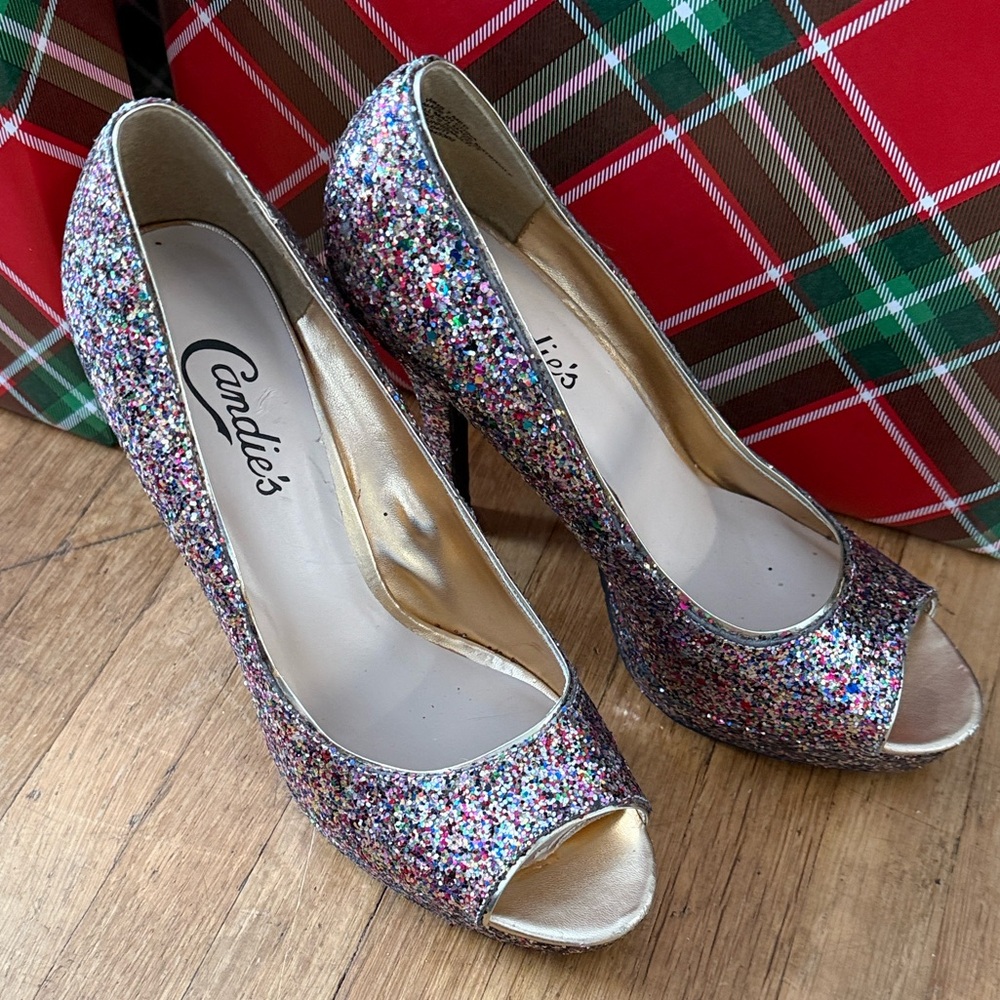 Candie's Multicolor Glitter Peep Toe Heels